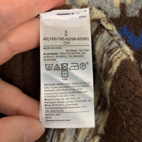 GAP Mens Sz S Fair Isle Nordic Crew Neck Brown Blue Wool Blend Sweater - Picture 8 of 8